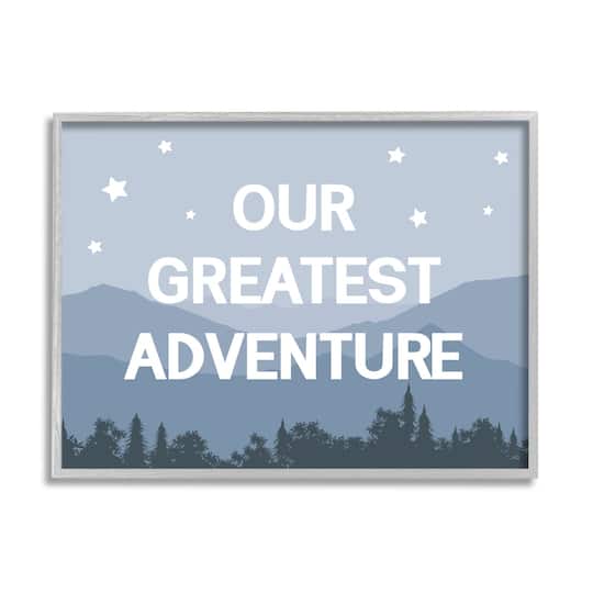 Stupell Industries Our Greatest Adventure Phrase Mountain Forest Starry Sky Framed Wall Art
